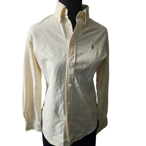 Ralph Lauren Yellow Stripe Button Top Size Small - Picture 1 of 10